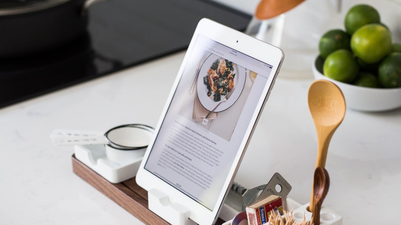 A tablet with virtual cooking classes A tablet with virtual cooking classes