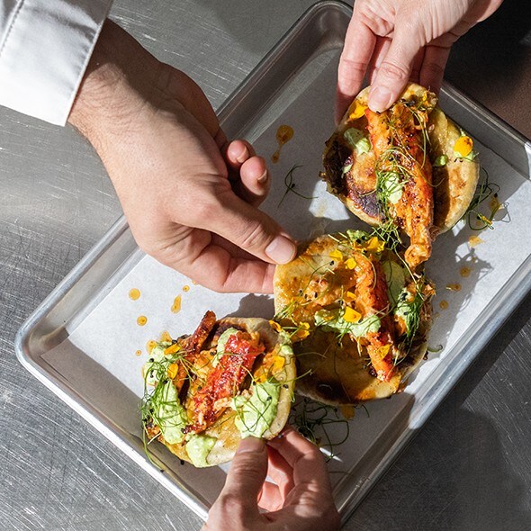 King Crab with Oxtail & Korean Scallion Pancake served with Grilled Scallion Aioli