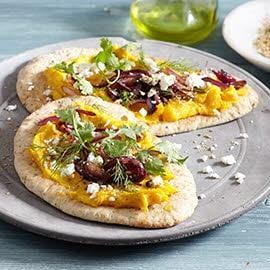 Flatbread with Pumpkin Hummus, Za’atar and Onion Confit Flatbread with Pumpkin Hummus, Za’atar and Onion Confit