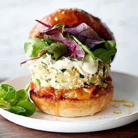 Vegetarian Tofu Zucchini Burger with Mustard Mayonnaise Vegetarian Tofu Zucchini Burger with Mustard Mayonnaise