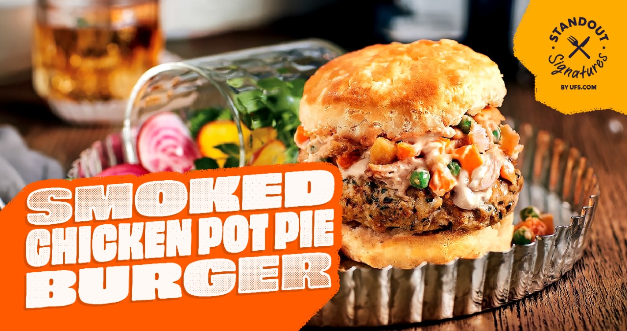 Smoked chicken pot pie burger