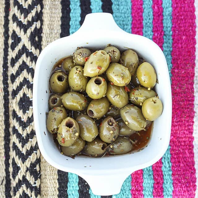Bowl of green olives 