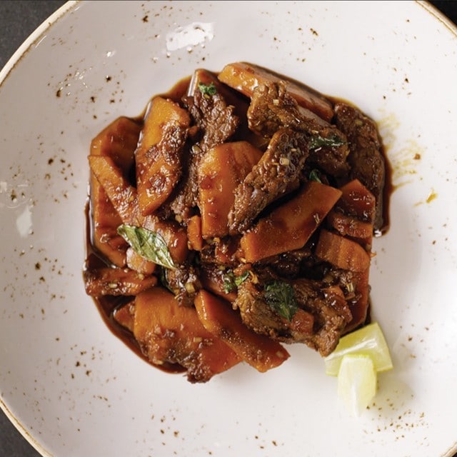 Savory and Exotic Kabocha and Beef Stir Fried with Thai Basil