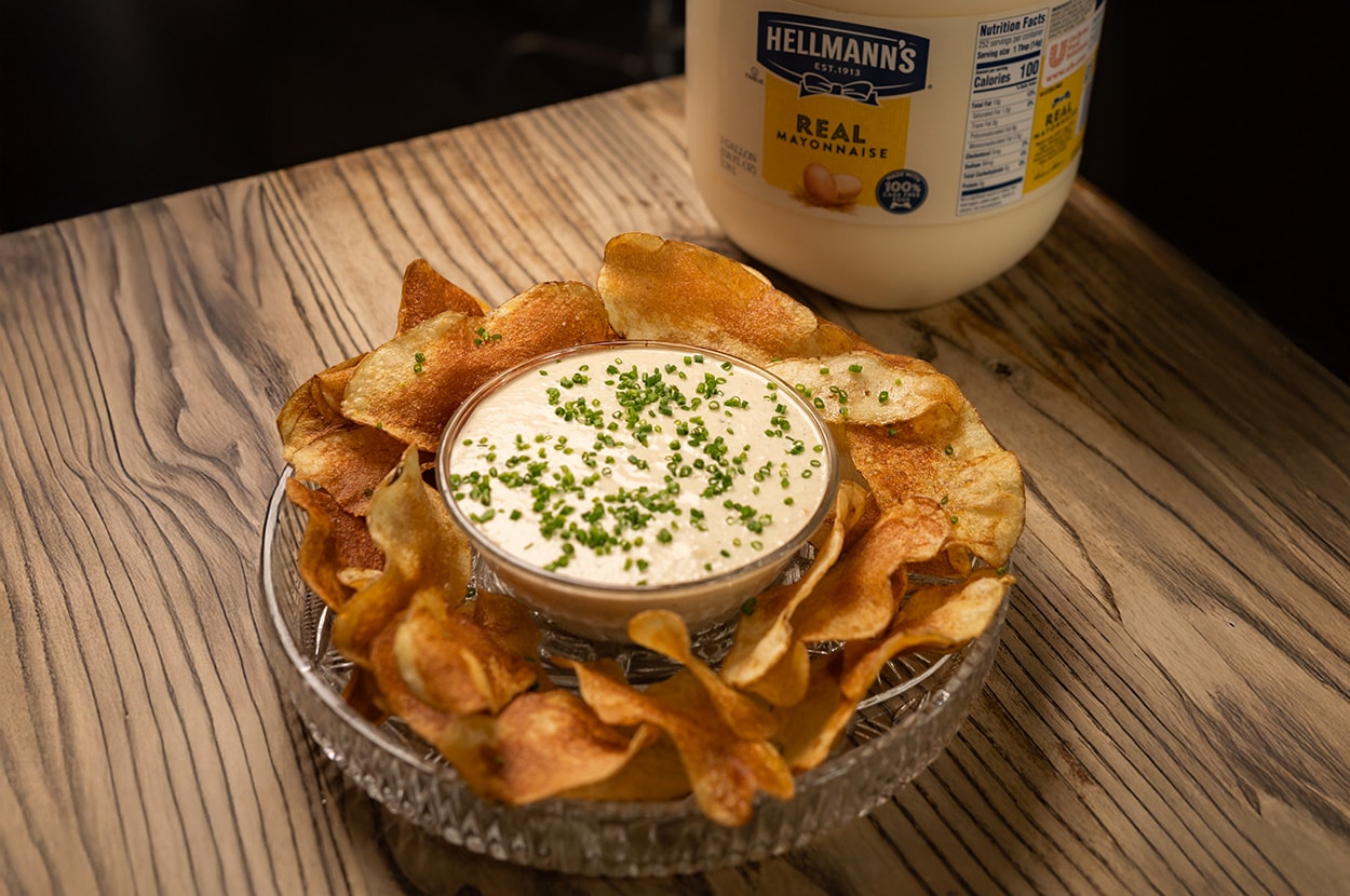 Grilled Artichoke & Onion Dip with Waffle Potato Chips – - Recipe