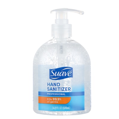 Suave Professional Gel Sanitizer Pump 16.9 oz x 24 - The 16.9 oz pump bottle fits easily on countertops and tables offering everyone a convenient way to sanitize their hands.