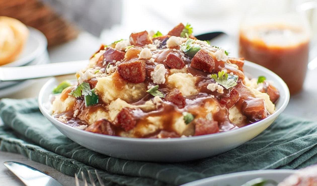 Smashed Potatoes and Chorizo with Fire-Roasted Gravy – - Recipe