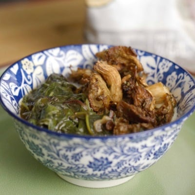 Silken Tofu Bowl with Roasted Mushrooms and Winter Greens Silken Tofu Bowl with Roasted Mushrooms and Winter Greens