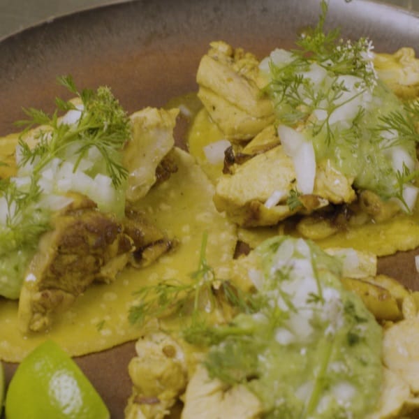 Pollo Al Carbon taco with salsa de avocado, onions, cilantro Pollo Al Carbon taco with salsa de avocado, onions, cilantro