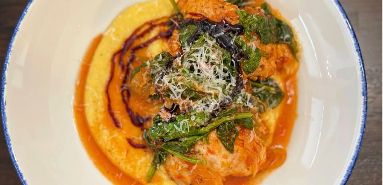 Tomato Braised Chicken Thighs over Creamy Polenta – - Recipe
