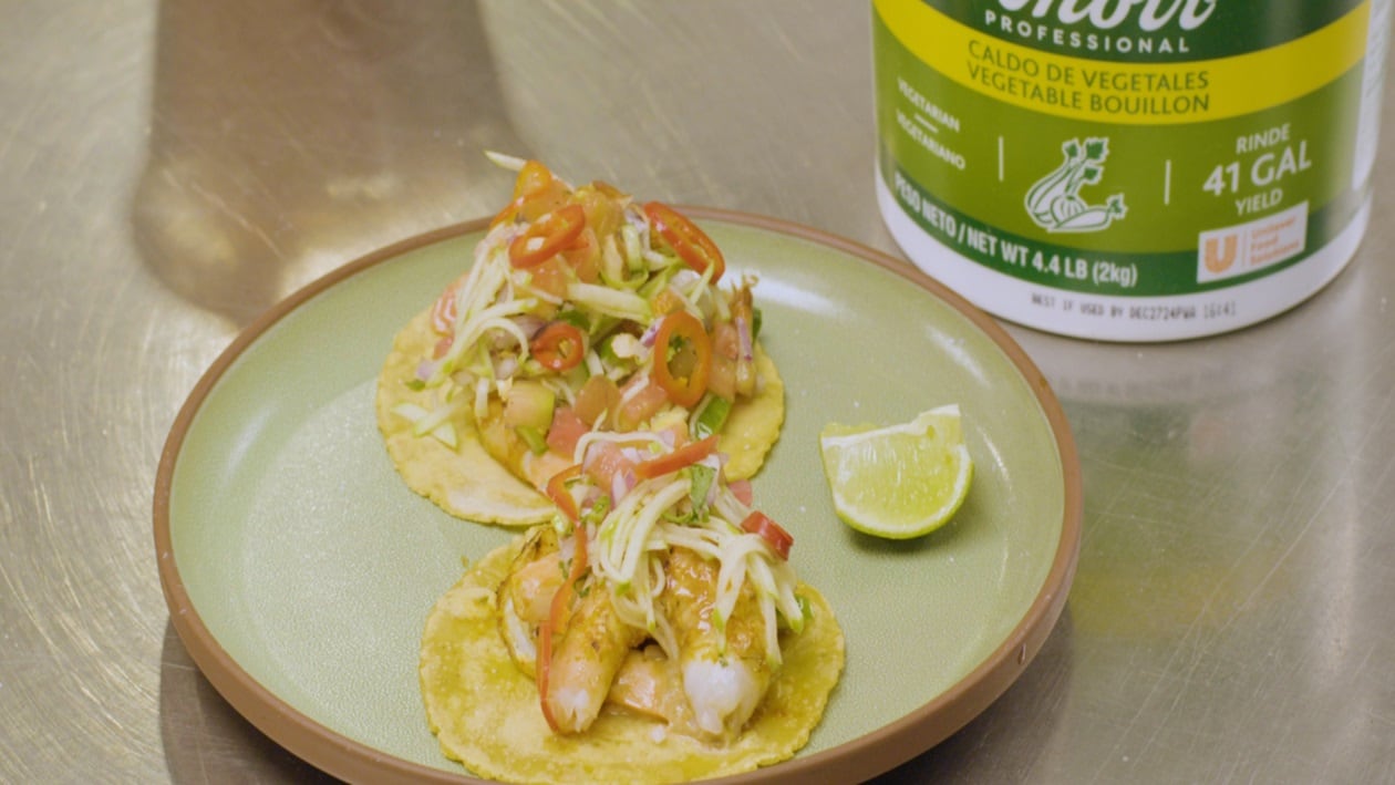 Shrimp a la Diabla taco with green apple ceviche – - Recipe