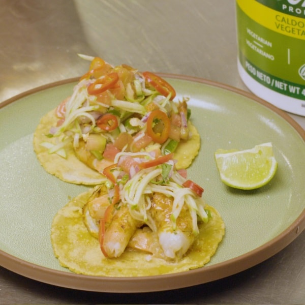Shrimp a la Diabla taco with green apple ceviche Shrimp a la Diabla taco with green apple ceviche