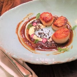 Pan Seared Scallops with Gochujang Demi Glace