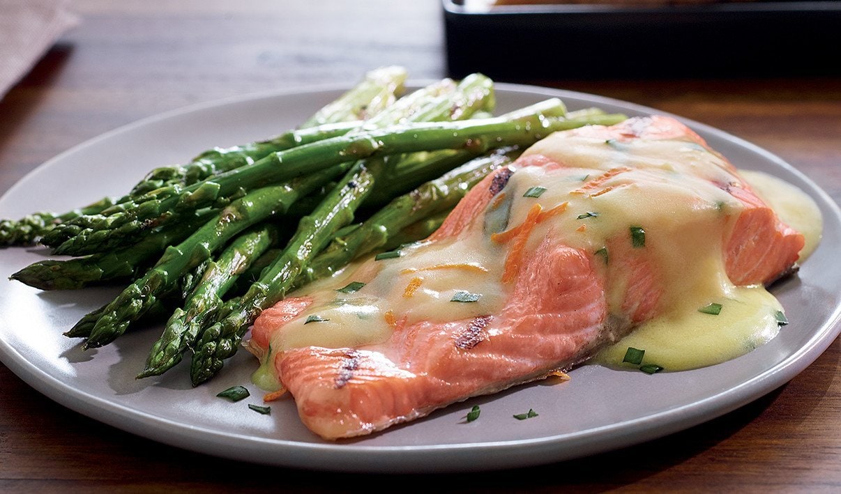Salmon and Asparagus with Orange Ginger and Chive Sauce
