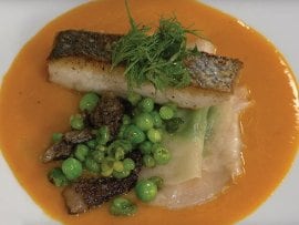 Sea Bass with Sweet Pea Ravioli, Carrot and Ginger Sauce Sea Bass with Sweet Pea Ravioli, Carrot and Ginger Sauce