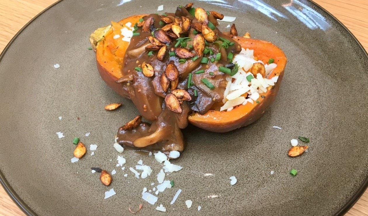 Loaded Honeynut Squash with Wild Mushroom Gravy – - Recipe