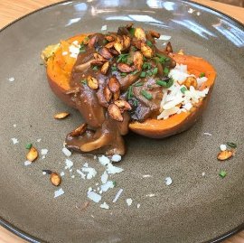 Loaded Honeynut Squash with Wild Mushroom Gravy Loaded Honeynut Squash with Wild Mushroom Gravy