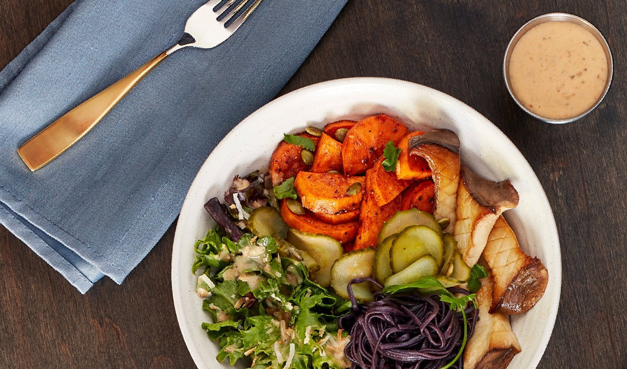 Roasted Sweet Potato and Black Soba Noodle Bowl with Dressing – - Recipe