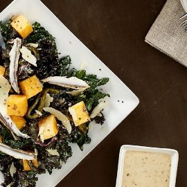 Spicy Poblano Kale Caesar with Polenta Croutons Spicy Poblano Kale Caesar with Polenta Croutons