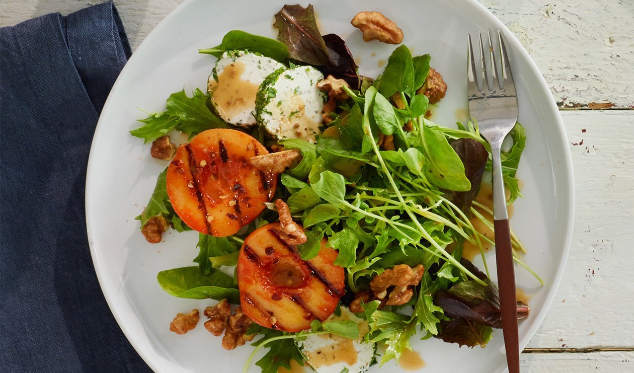 Sweet Heat Peach and Goat Cheese Salad – - Recipe