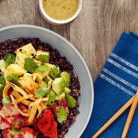 Tuna Poke Taco Bowl with Pineapple and Pickled Cucumber