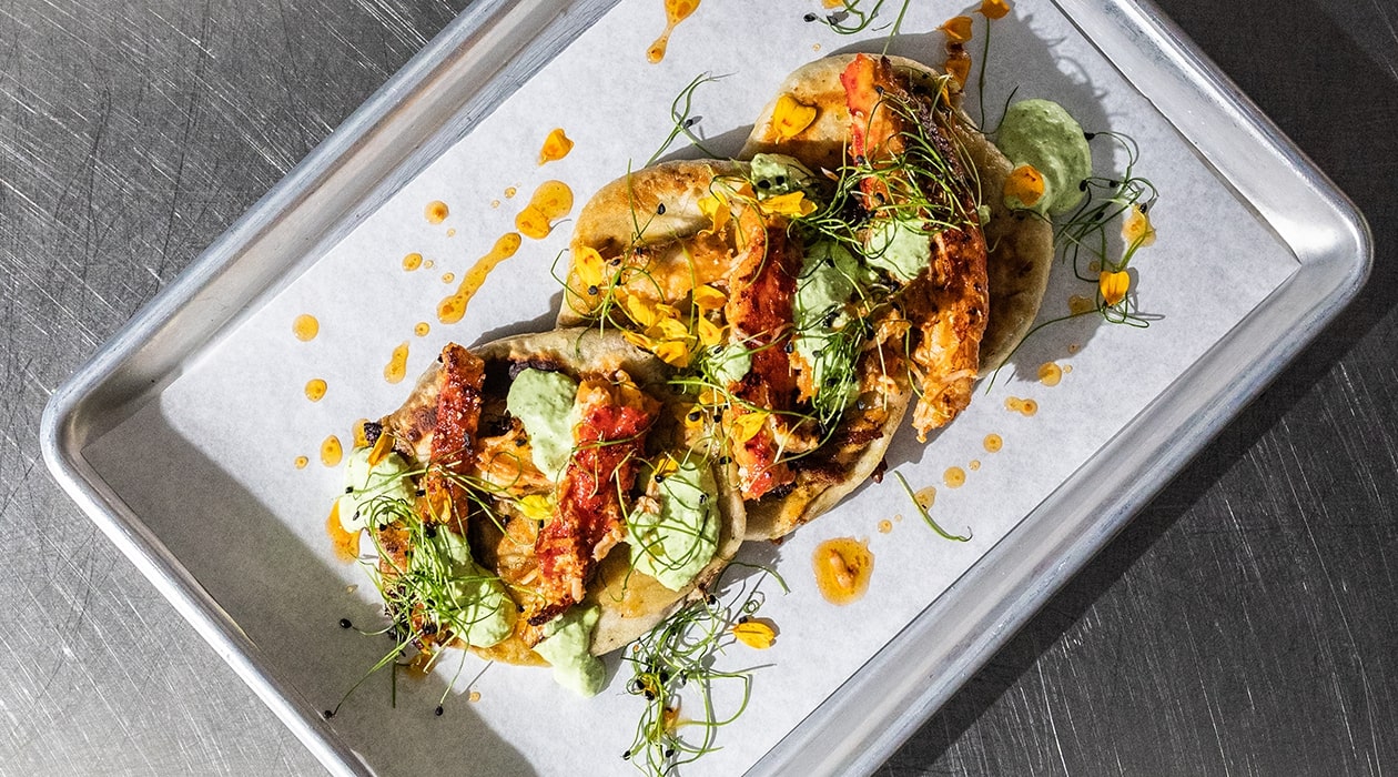 King Crab with Korean Scallion and Oxtail Pancake and Grilled Scallion Aioli – - Recipe