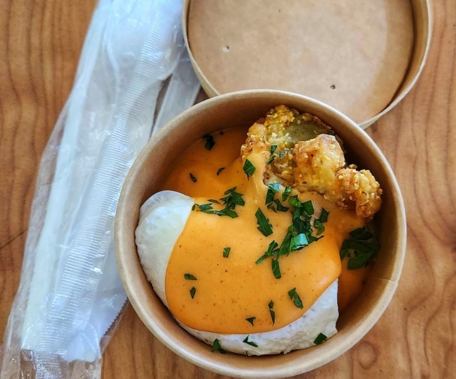 Fried Green Tomato Beni Bowl w/ Cholula Hollandaise Fried Green Tomato Beni Bowl w/ Cholula Hollandaise