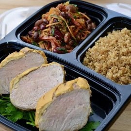 Dijon Pork Tenderloin, Red Bean Salad and French Onion Quinoa Dijon Pork Tenderloin, Red Bean Salad and French Onion Quinoa