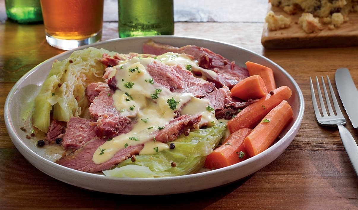 Sliced Corned Beef with Creamed Cabbage Sauce