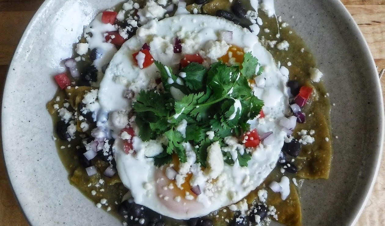 Chilaquiles Verdes with Fried Eggs