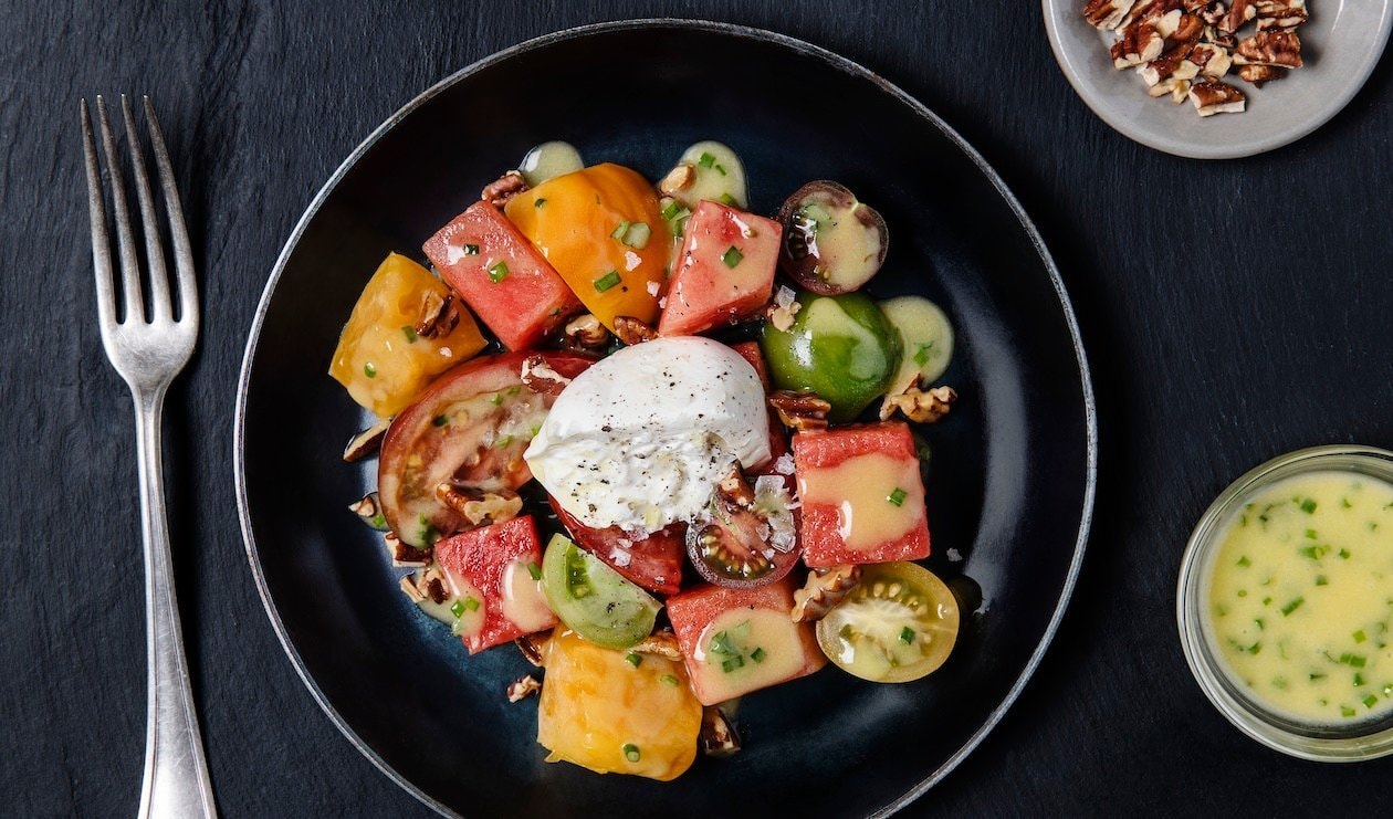 Heirloom Tomato and Watermelon Salad with Burrata – - Recipe