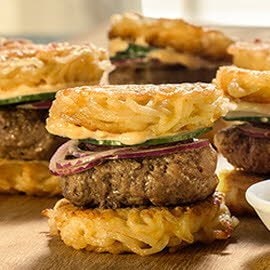 Sriracha Ramen Burger Sliders with Spicy Mayo Sriracha Ramen Burger Sliders with Spicy Mayo