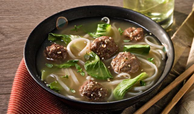 Asian New Year Meatball and Baby Bok Choy Soup