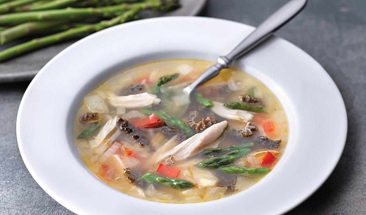 Asparagus and Morel Mushroom with Chicken Soup