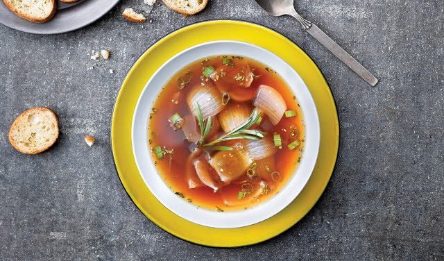 Roasted Sweet Onion Soup with Rosemary and Garlic