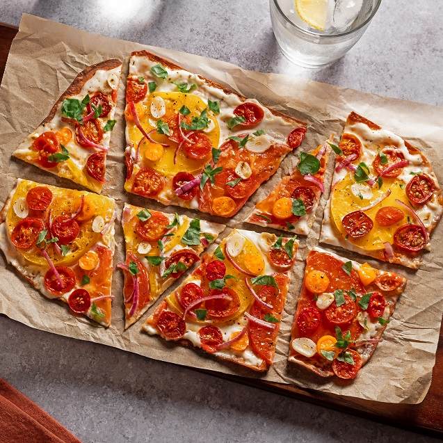 Plant-Forward Flatbread with Roasted Tomatoes Plant-Forward Flatbread with Roasted Tomatoes