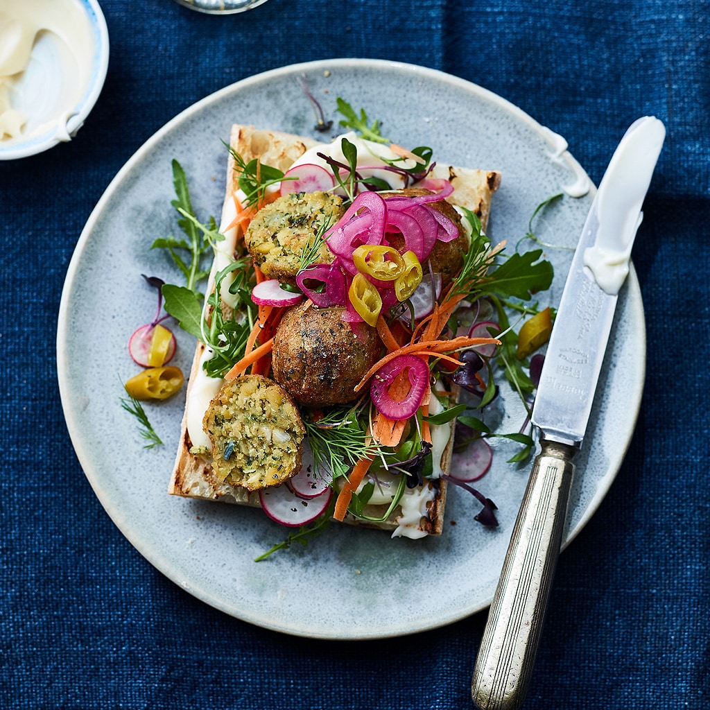 Open-Faced Falafel on Focaccia Open-Faced Falafel on Focaccia