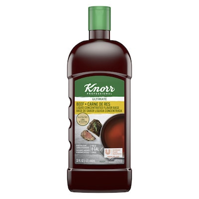 Knorr® Professional Beef Liquid Concentrated Base 32oz. 4 pack - Deliver simple, clean food with ease. Knorr® Bases are reinvented by our chefs with your kitchen and your customers in mind.
