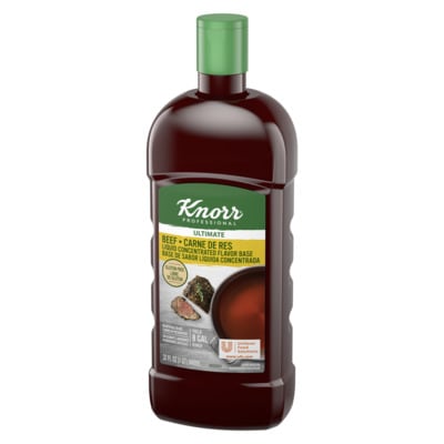 Knorr® Professional Beef Liquid Concentrated Base 32oz. 4 pack - Deliver simple, clean food with ease. Knorr® Bases are reinvented by our chefs with your kitchen and your customers in mind.