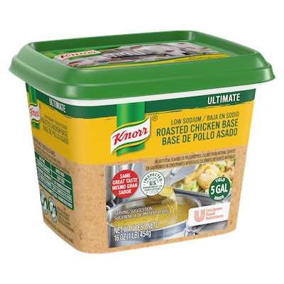 Knorr® Professional Ultimate Low Sodium Chicken Bouillon Base 1lb. 6 pack - Excess salt in bases masks the true flavor of soups.