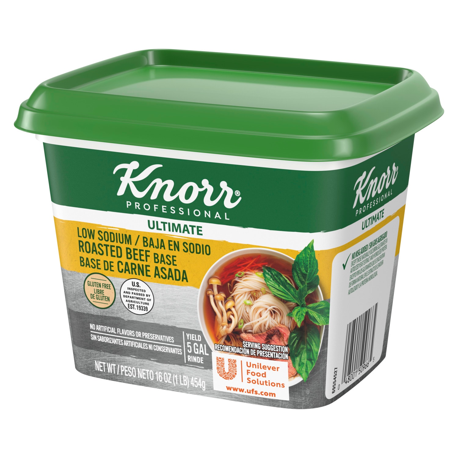 Knorr® Professional Ultimate Low Sodium Beef 1lb. 6 Pack - Excess salt in bases masks the true flavor of soups - not in Knorr® Professional Ultimate Low Sodium Beef Bouillon Base 6 x 1 lb!