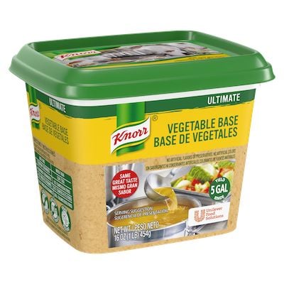 Knorr® Professional Ultimate Vegetable Bouillon Base 6 x 1 lb - Excess salt in bases masks the true flavor of soups - not in Knorr® Professional Ultimate Vegetable Bouillon Base 6 x 1 lb!