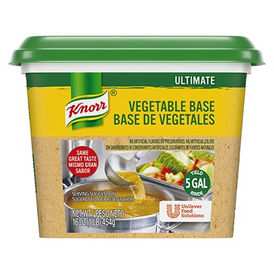 Knorr® Professional Ultimate Vegetable Bouillon Base 6 x 1 lb - Excess salt in bases masks the true flavor of soups - not in Knorr® Professional Ultimate Vegetable Bouillon Base 6 x 1 lb!