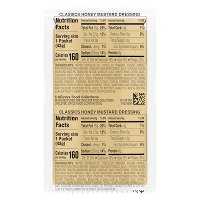 Hellmann's® Classics Honey Mustard Dressing Sachet 102 x 1.5 oz - To your best salads with Hellmann's® Classics Honey Mustard Dressing (102 x 1.5 oz) that looks, performs and tastes like you made it yourself.