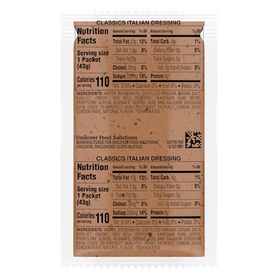 Hellmann's® Classics Italian Dressing Sachet 102 x 1.5 oz - To your best salads with Hellmann's® Classics Italian Dressing (102 x 1.5 oz) that looks, performs and tastes like you made it yourself.