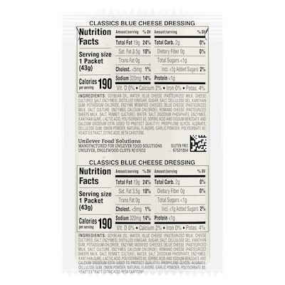 Hellmann's® Classics Blue Cheese Dressing Sachet 102 x 1.5 oz - To your best salads with Hellmann's® Classics Blue Cheese Dressing (102 x 1.5 oz) that looks, performs and tastes like you made it yourself.
