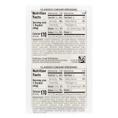 Hellmann's® Classics Caesar Dressing Sachet 102 x 1.5 oz - To your best salads with Hellmann's® Classics Caesar Dressing (102 x 1.5 oz) that looks, performs and tastes like you made it yourself.