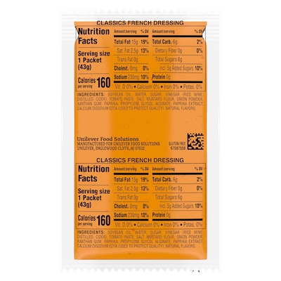 Hellmann's® Classics French Dressing Sachet 102 x 1.5 oz - To your best salads with Hellmann's® Classics French Dressing (102 x 1.5 oz) that looks, performs and tastes like you made it yourself.