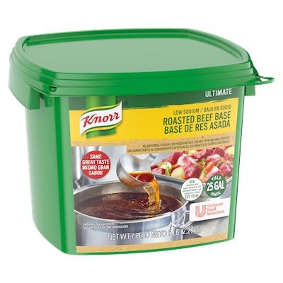 Knorr® Professional Ultimate Low Sodium Beef Bouillon Base 4 x 5 lb - Excess salt in bases masks the true flavor of soups - not in Knorr® Professional Ultimate Low Sodium Beef Bouillon Base 4 x 5 lb!