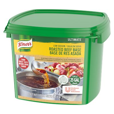 Knorr® Professional Ultimate Low Sodium Beef Bouillon Base 4 x 5 lb - Excess salt in bases masks the true flavor of soups - not in Knorr® Professional Ultimate Low Sodium Beef Bouillon Base 4 x 5 lb!