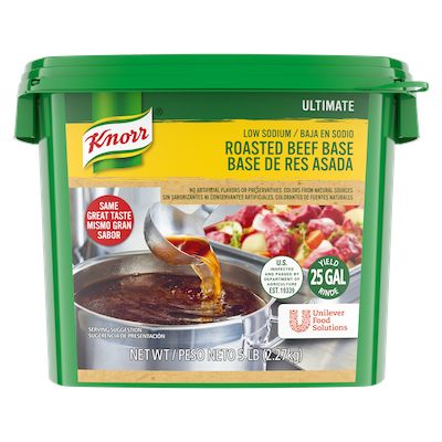 Knorr® Professional Ultimate Low Sodium Beef Bouillon Base 4 x 5 lb - Excess salt in bases masks the true flavor of soups - not in Knorr® Professional Ultimate Low Sodium Beef Bouillon Base 4 x 5 lb!
